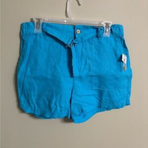 Jones & Co Blue 100% Linen Shorts Womens Size 8 Belted New
